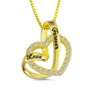 "Liebe Forever" Zwei Herzen Halskette Sterling Silber Vergoldet