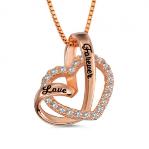 "Liebe Forever" Zwei Herzen Halskette Sterling Silber Rosa Gold
