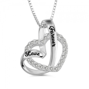 "Love Forever" Zwei Herzen Halskette Sterling Silber
