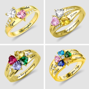 Personalisierter Herz-Geburtsstein Ring mit Gravur Gold