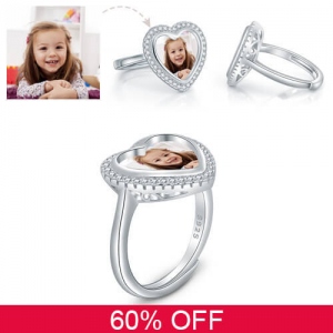 Personalisierter einstellbarer Herz-Foto-Ring in Sterlingsilber