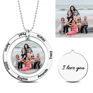 Customer Engraved Circle Color Photo Necklace Sterling Silver