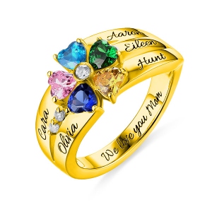 Ring mit 5 herzförmigen Geburtsstein in Gold