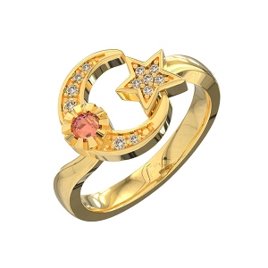 Custom Engraved Moon And Star Birthstone Ring Gold Plated