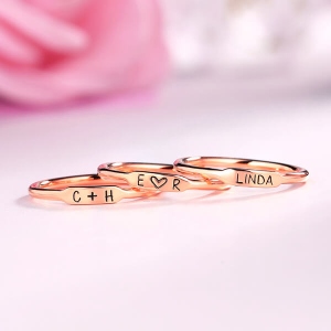 Personalized Sterling Silver Stackable Bar Rings In Rose Gold