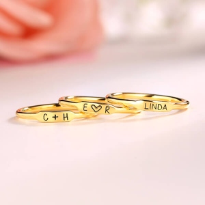 Personalized Sterling Silver Stackable Bar Rings In Gold