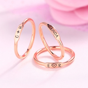 Personalized Sterling Silver Stackable Bar Rings In Rose Gold