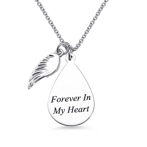 Personalized Teardrop Fingerprint Necklace with Angel Wing