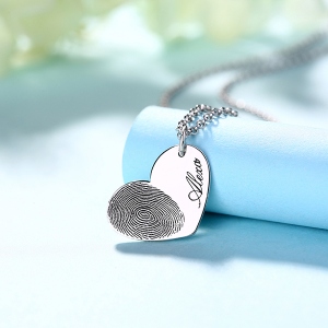 Personalized Fingerprint Heart Necklace with Name