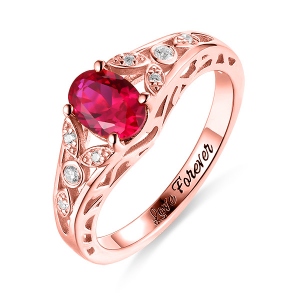 Personalisierte ovale Rebenring mit Geburtsstein für Frau in Rosa Gold