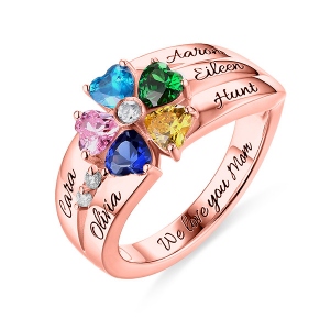 Ring mit 5 herzförmigen Geburtsstein in Rosegold