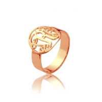 Circle Name Initial Monogrammed Ring Rose Gold 0.59"