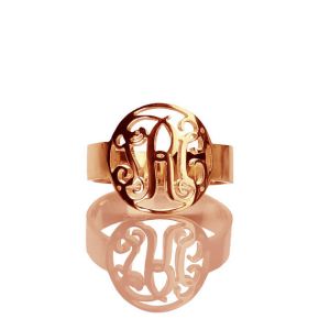 Circle Name Initial Monogrammed Ring Rose Gold 0.59"