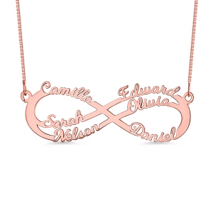 Personalized 6 Names Infinity Symbol Necklace In Rose Gold