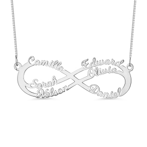 Personalisierte  Infinity Halskette mit 6 Namen in Silver