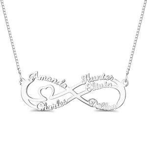Infinity Halskette mit 5 Namen in Silber