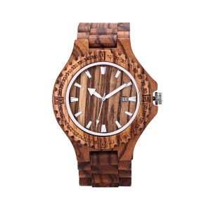 Personalized Engraved Wood Wrist Watch Men's Calendar Quartz