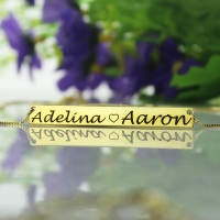 Gold Bar Lovers Necklace Engraved Double Names