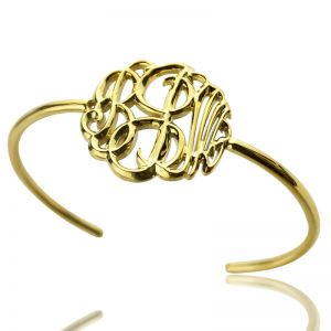 Bracciale rigido monogramma placcato oro 18 carati dipinto a mano