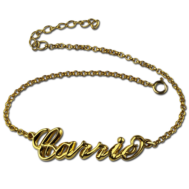 Pulseira com nome de mulher personalizado banhado a ouro de 18 quilates