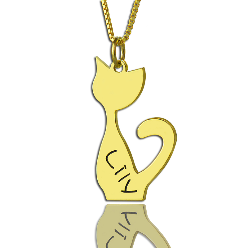 Colar com pingente personalizado com nome de gato banhado a ouro