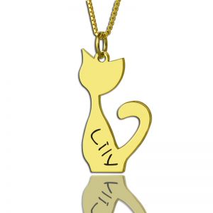 Colar com pingente personalizado com nome de gato banhado a ouro