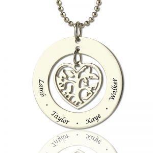 Personalized Heart Family Tree Necklace Sterling Silver