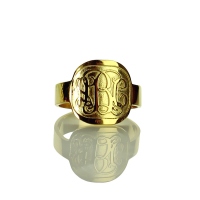 Engraved Men's Monogram Ring 18K Gold Plated