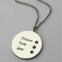 Grandma's Disc Necklace with 3 Birthstones & Names
