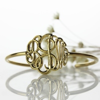 18K Gold Plated Monogram Bangle Bracelet Hand-painted