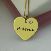 Simple Heart Necklace With Name & Birthstone 18k Gold Plated