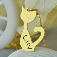 Custom Cat Name Pendant Necklace Gold Over