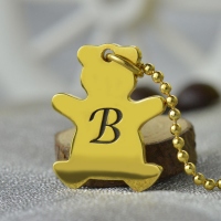 Cute Teddy Bear Initial Charm Necklace 18k Gold Plated