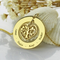 Circle Family Tree Name Pendant Necklace In Gold