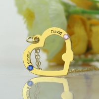 18k Gold Open Heart Necklace with Double Names & Birthstones