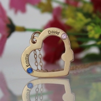 Open Heart Necklace with Name & Birthstone Rose Gold