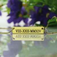 Personalized Roman Numeral Bar Necklace 18K Gold Plated