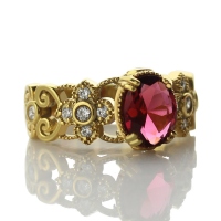 Engraved Name Mantilla Oval Engagement Ring Gold Plated 925 Silver