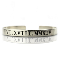 Personalized Roman Numeral Date Cuff Bangle Sterling Silver
