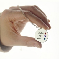 Grandma's Disc Necklace with 3 Birthstones & Names
