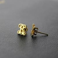 Single Monogram Stud Earrings 18K Gold Plated