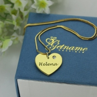 Simple Heart Necklace With Name & Birthstone 18k Gold Plated