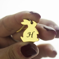 Tiny Rabbit Initial Charm Necklace 18k Gold Plated