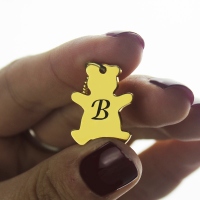 Cute Teddy Bear Initial Charm Necklace 18k Gold Plated