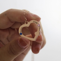 Open Heart Necklace with Name & Birthstone Rose Gold