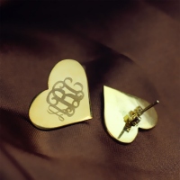 Heart Monogram Stud Earrings In Gold