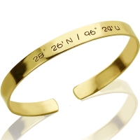 Engravable Latitude Longitude Coordinate Cuff Bracelet 18k Gold Plated