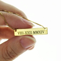 Personalized Roman Numeral Bar Necklace 18K Gold Plated