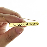 Gold Bar Lovers Necklace Engraved Double Names