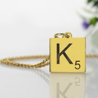 Engraved Scrabble Initial Letter Necklace 18k Gold Plated